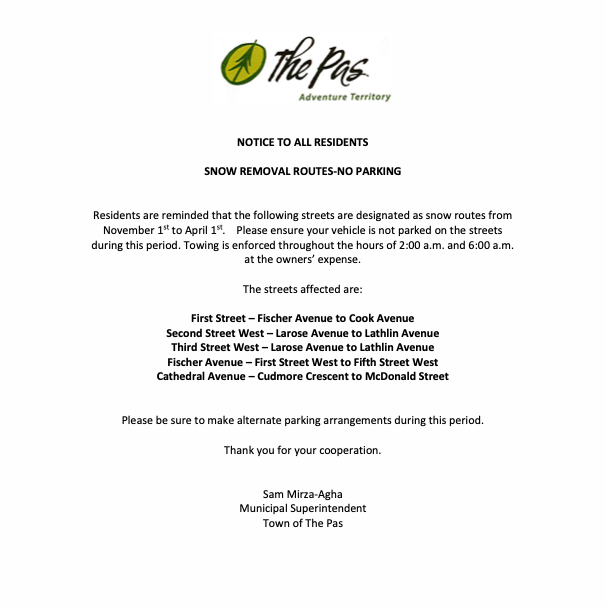 Snow Removal Routes - No Parking