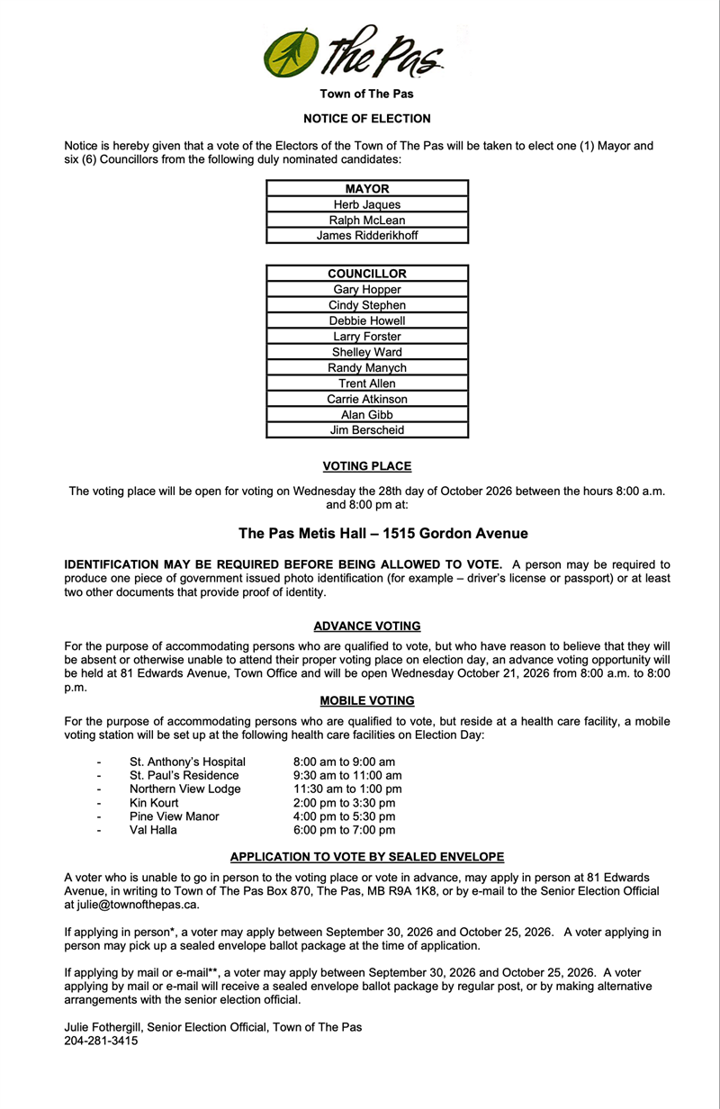 Notice to Citizens of The Pas